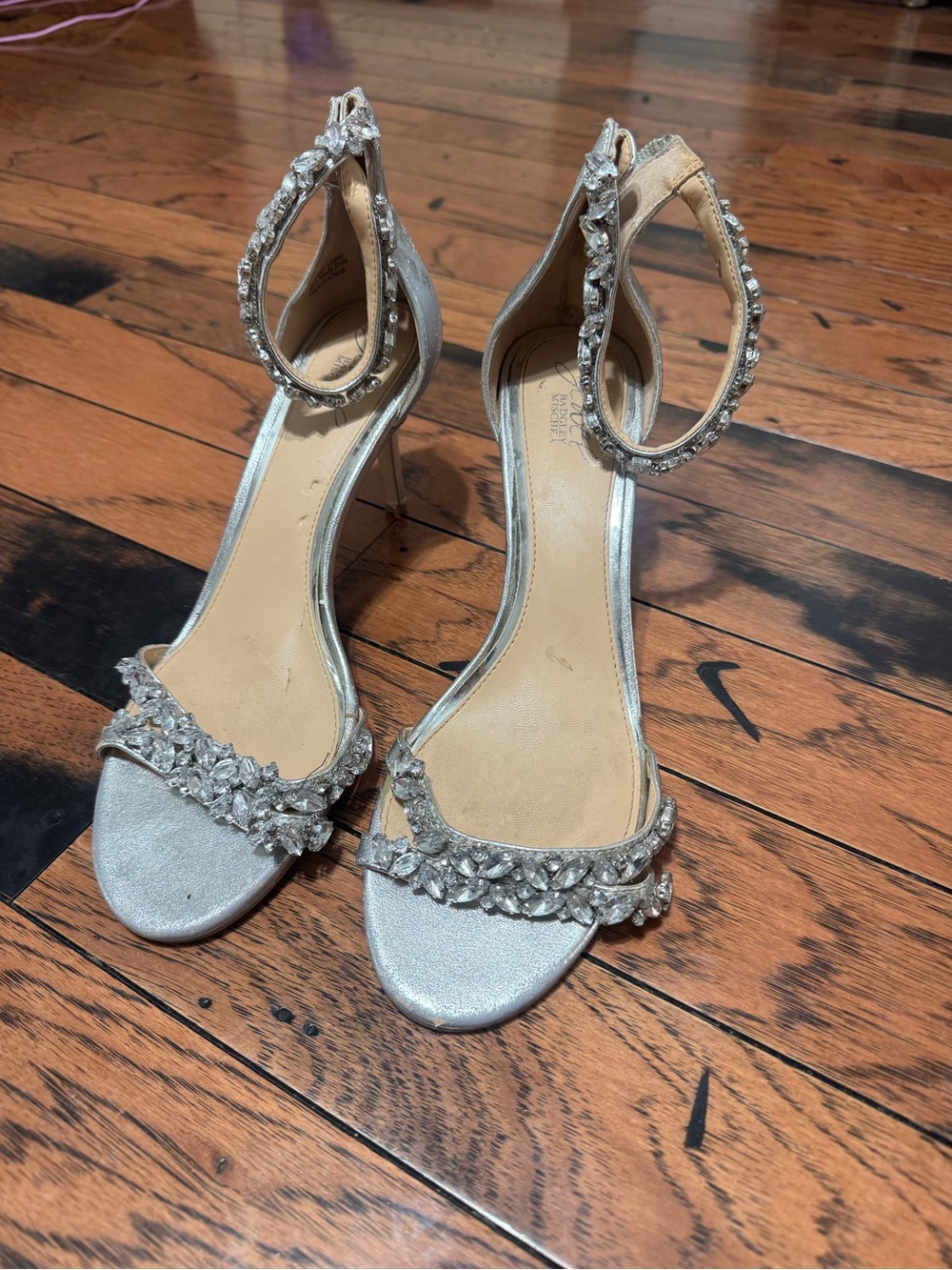 Jewel Badgley Mischka Silver Crystal Heels